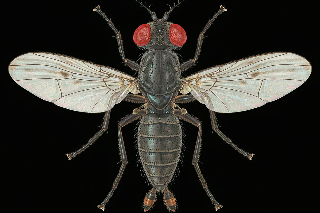 黑腹果蝇背面观博物学插画
